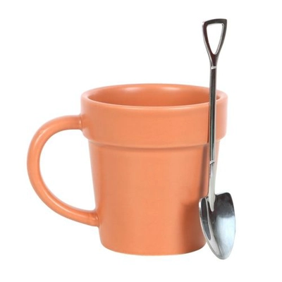 Plain Plant Pot Ceramic Mug and Shovel Spoon Plain Plant Pot Ceramic Mug and Shovel Spoon