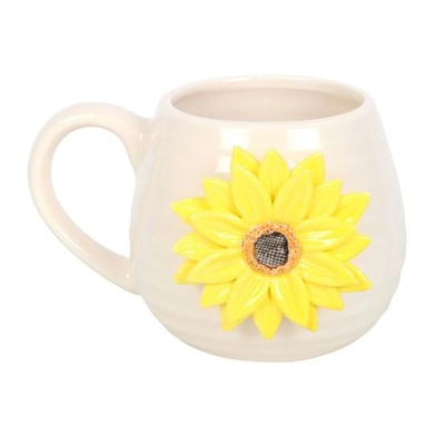 Hello Sunshine Rounded Mug with 3D Sunflower Hello Sunshine Rounded Mug with 3D Sunflower