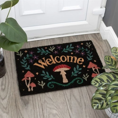 Black Mushroom Welcome Doormat Black Mushroom Welcome Doormat