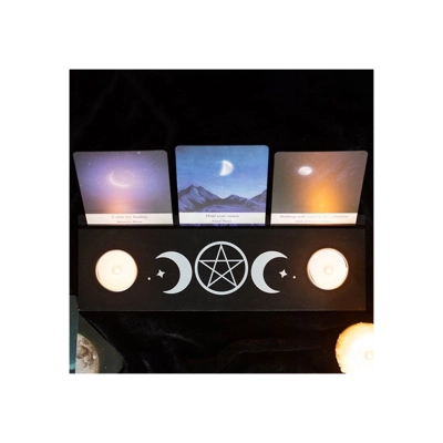 Black Triple Moon Tarot Card Stand Tealight Holder Black Triple Moon Tarot Card Stand Tealight Holder