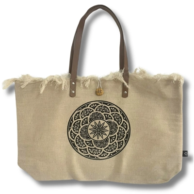 Natural Tote Bag Leather Handle - Mandela Natural Tote Bag Leather Handle - Mandela