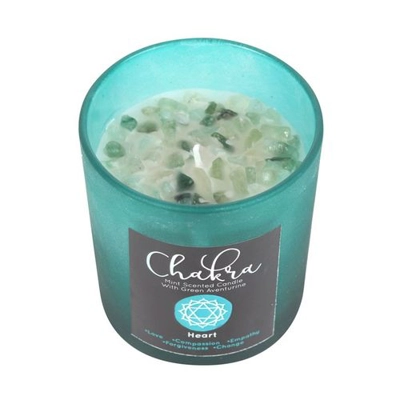 Heart Chakra Mint Crystal Chip Candle Heart Chakra Mint Crystal Chip Candle