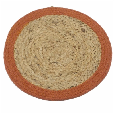 Natural Place Mat - Jute & Cotton 30cm - Clay Border