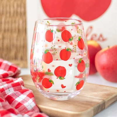 Apple Print Stemless Glass Apple Print Stemless Glass