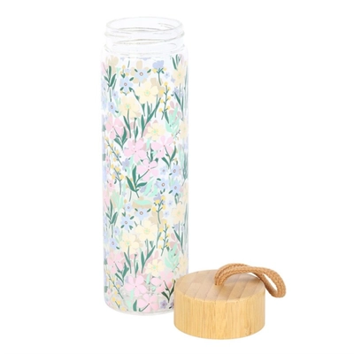 Ditsy Floral Print Glass and Bamboo Water Bottle Ditsy Floral Print Glass and Bamboo Water Bottle