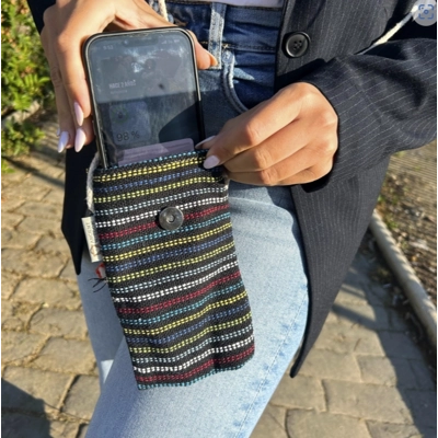 Phone Holder Bag Black and Multi - fox decor Phone Holder Bag Black and Multi - fox decor