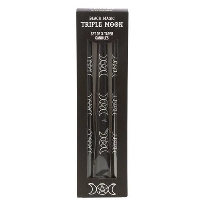 Set of 3 Black Magic Triple Moon Taper Candles