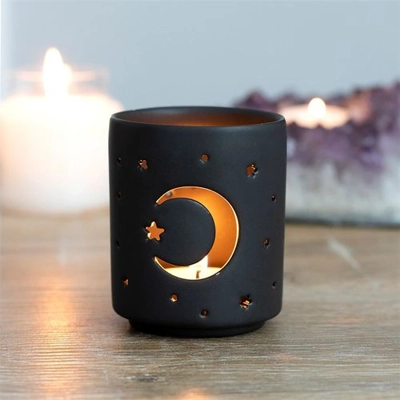 Small Black Mystical Moon Cut Out Tealight Holder Small Black Mystical Moon Cut Out Tealight Holder