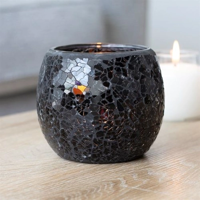 Large Black Crackle Glass Candle Holder Large Black Crackle Glass Candle Holder