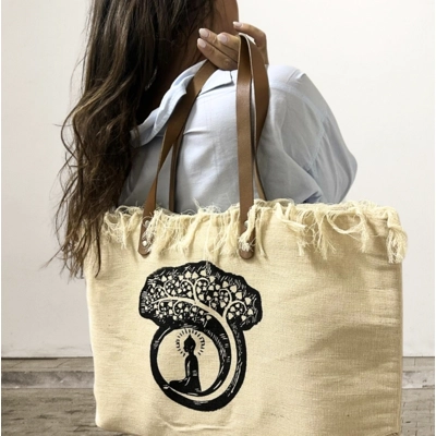 Natural Tote Bag Leather Handle - Inspiration Natural Tote Bag Leather Handle - Inspiration
