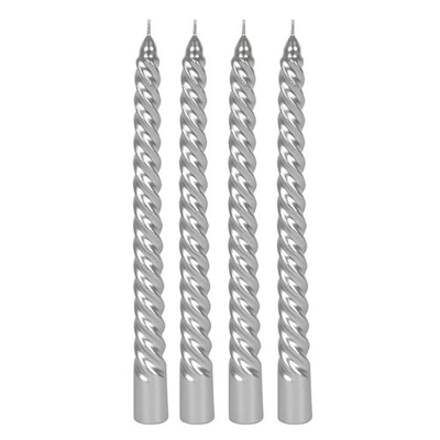 Pack of 4 Silver Twist Taper Candles