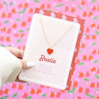 Bestie Enamel Heart Necklace Greeting Card Bestie Enamel Heart Necklace Greeting Card