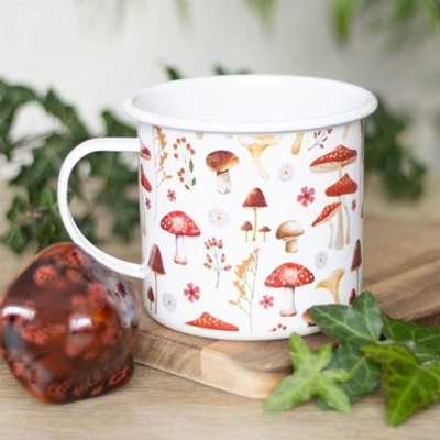All Over Mushroom Print Enamel Mug All Over Mushroom Print Enamel Mug