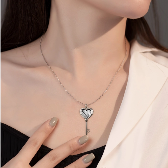 Additional Image for Palestine Keffiyeh Heart Silver Necklace