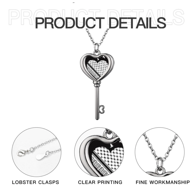 Additional Image for Palestine Keffiyeh Heart Silver Necklace