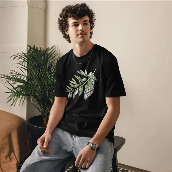 Additional Image for Palestinian Olive branche, Keffiyeh, Unisex organic cotton t-shirt