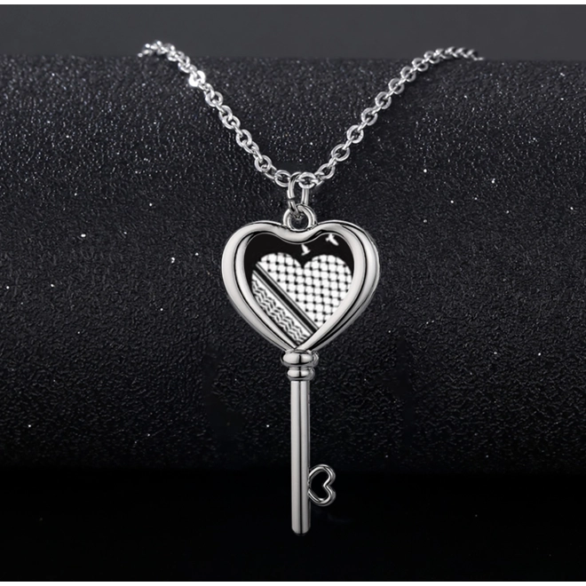 Additional Image for Palestine Keffiyeh Heart Silver Necklace