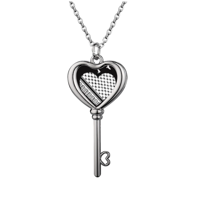 product Image for Palestine Keffiyeh Heart Silver Necklace