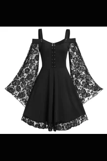 Vintage gothic black lace stitching horn sleeved..