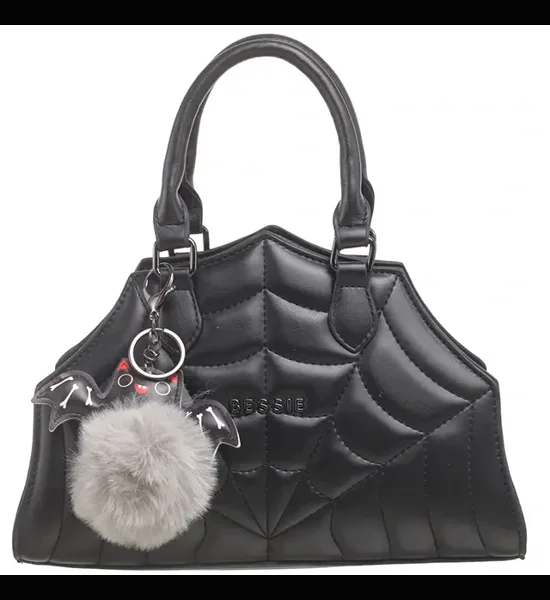 Halloween Quileted Spiderweb Tote bag with bat charm