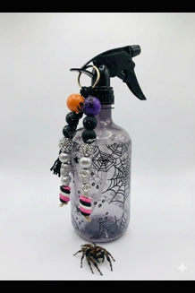Spider misting bottle with web desgin and beaded charm