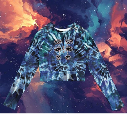ladies "trippy eyes" crop top crew neck sweater