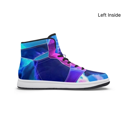 "Toxic Nobility" neon lavender/neon blue faux leather hightop AF1xLs Sneakers