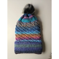 Colorful Bulky Beanie with pompom blue orange