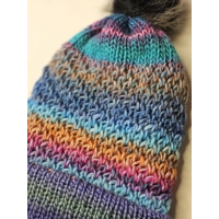 Colorful Bulky Beanie with pompom blue orange