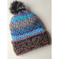 Colorful Bulky Beanie with pompom blue orange