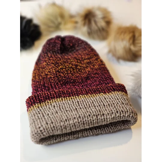 Pompom Beanie - Lightweight - Double Layer - Simple - rusty / gray / glitter