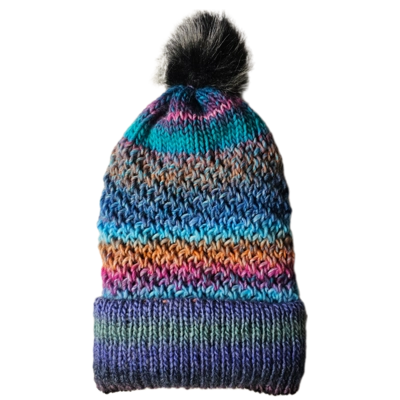Colorful Bulky Beanie with pompom blue orange Colorful Bulky Beanie with pompom blue orange