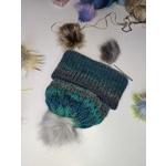 Green Gray Pompom Beanie