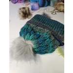 Green Gray Pompom Beanie