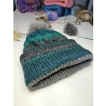 Green Gray Pompom Beanie