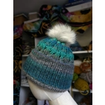 Green Gray Pompom Beanie