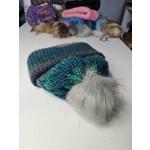 Green Gray Pompom Beanie