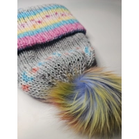 Simple Beanie Gray Pink Yellow Blue with Pompom