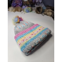 Simple Beanie Gray Pink Yellow Blue with Pompom
