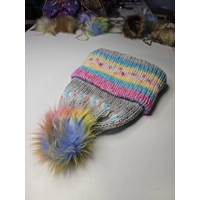 Simple Beanie Gray Pink Yellow Blue with Pompom