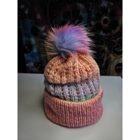 Beanie Pastel Pompom Ribbed Yello Pink Green
