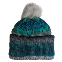 Green Gray Pompom Beanie