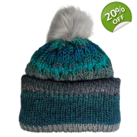 Green Gray Pompom Beanie