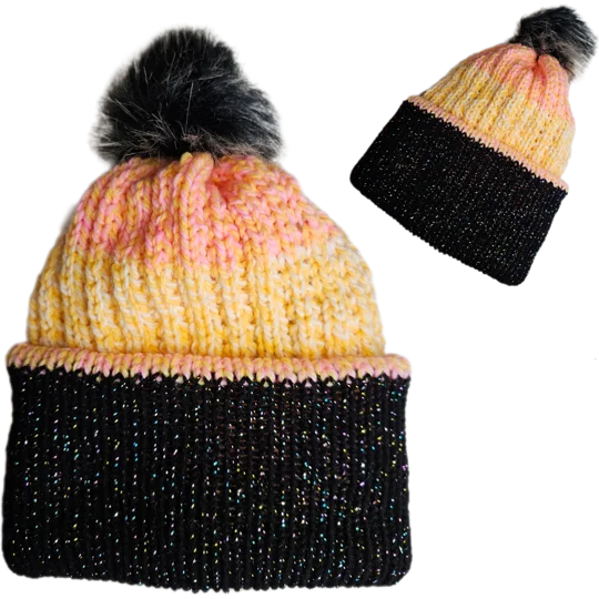 Pompom Beanie - Double Layer - Shiny Brim