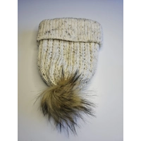 Pompom Beanie Cream Ribbed