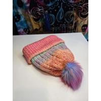 Beanie Pastel Pompom Ribbed Yello Pink Green