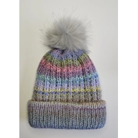 Pastel Beanie Ribbed and Pompom Wool Pastel