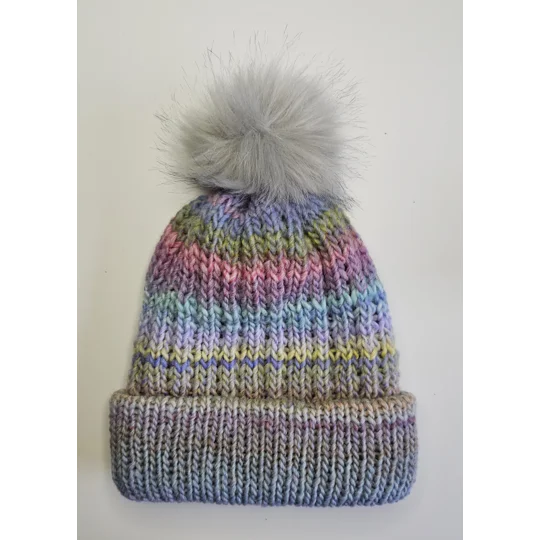 Pompom Beanie Double Layer Ribbed - Wool