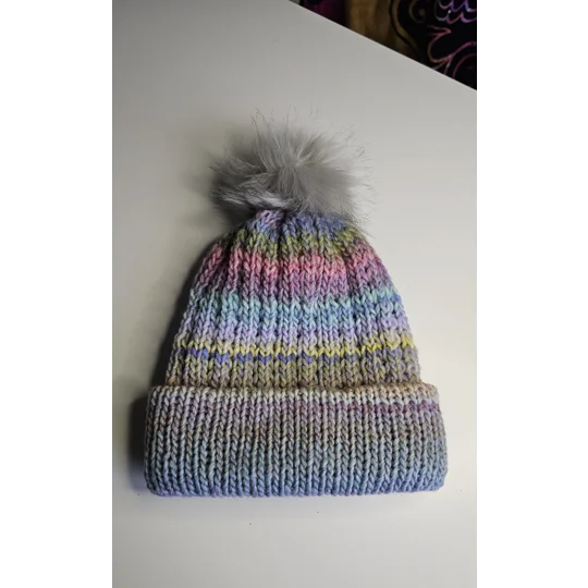 Pompom Beanie Double Layer Ribbed - Wool