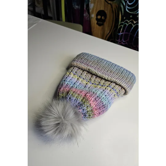 Pompom Beanie Double Layer Ribbed - Wool